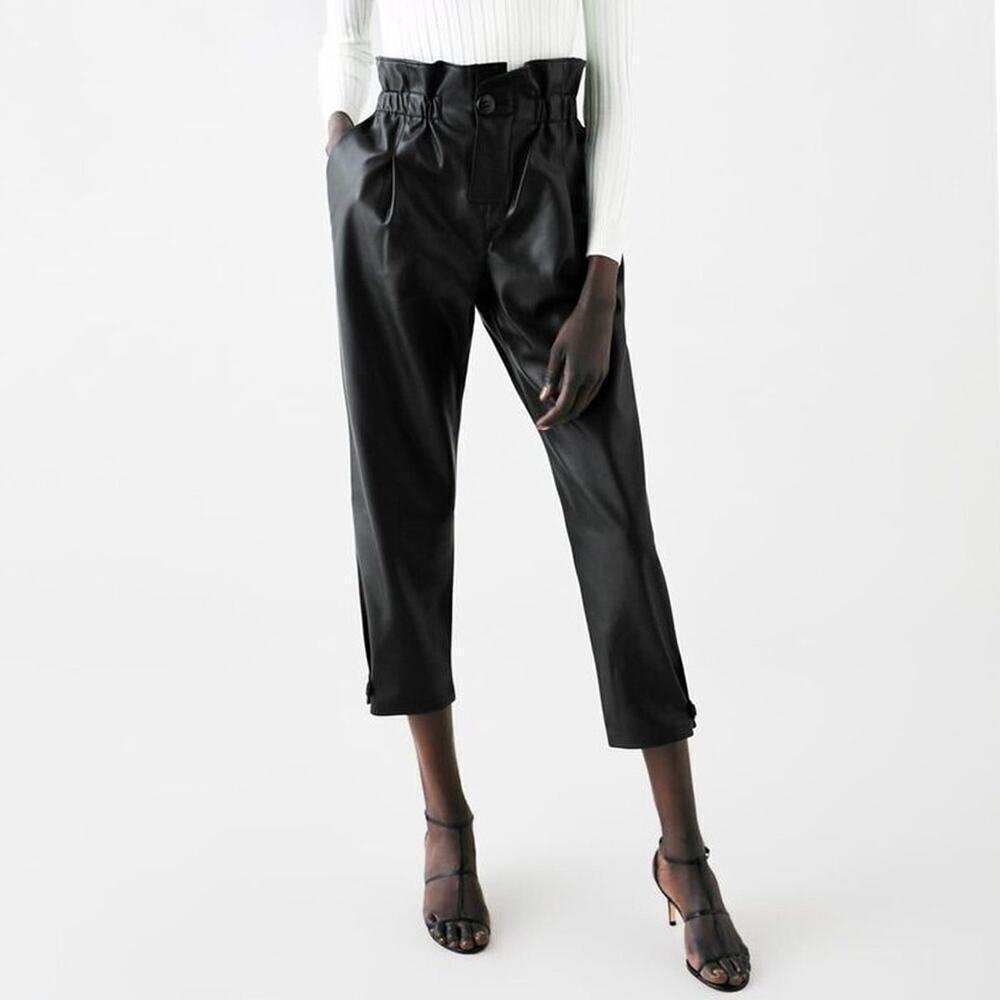 Zara Black Faux Leather High Waisted Tapered Pants Size 8